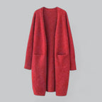 Red Women's Long Oversized Cashmere Cardigan with Open-Front Design & Ribbed Knit Detail — Maelle