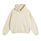 Cream Unisex Organic Cotton Hoodie with Oversized Fit & Kangaroo Pocket - Almond Front Full View 2