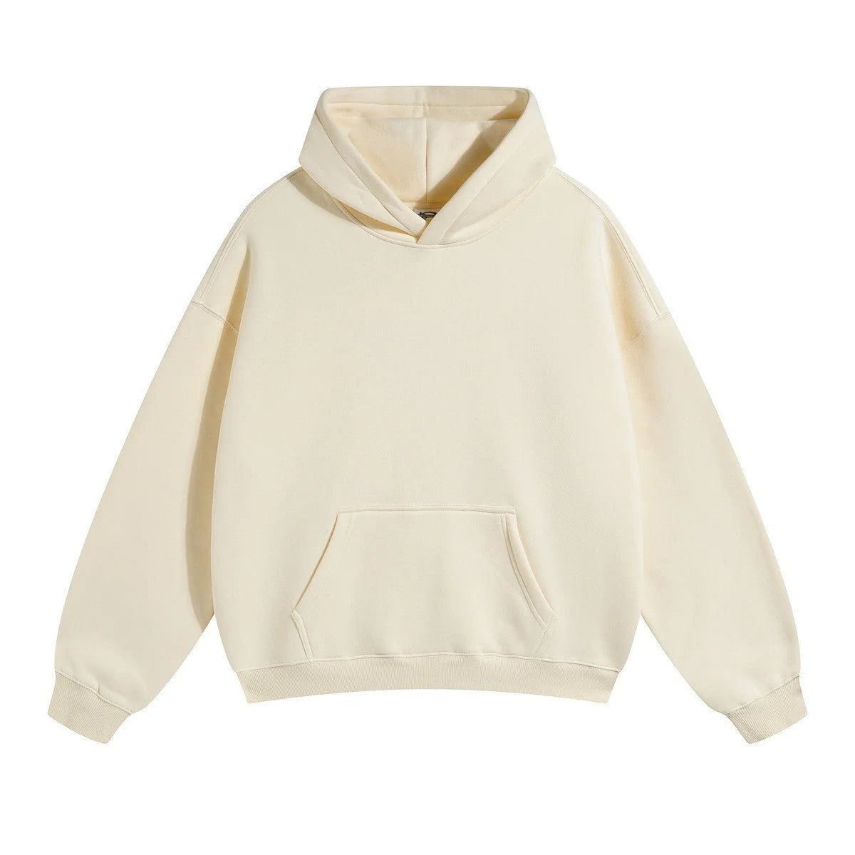 Cream Unisex Organic Cotton Hoodie with Oversized Fit & Kangaroo Pocket - Almond Front Full View 2