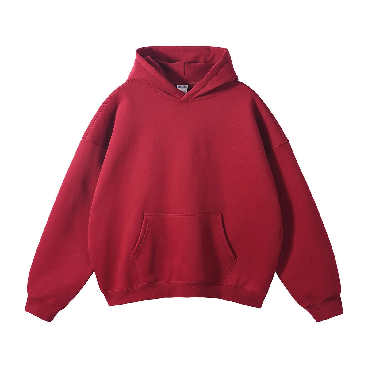 Dark Red Unisex Organic Cotton Hoodie with Oversized Fit & Kangaroo Pocket - Front Full View 11