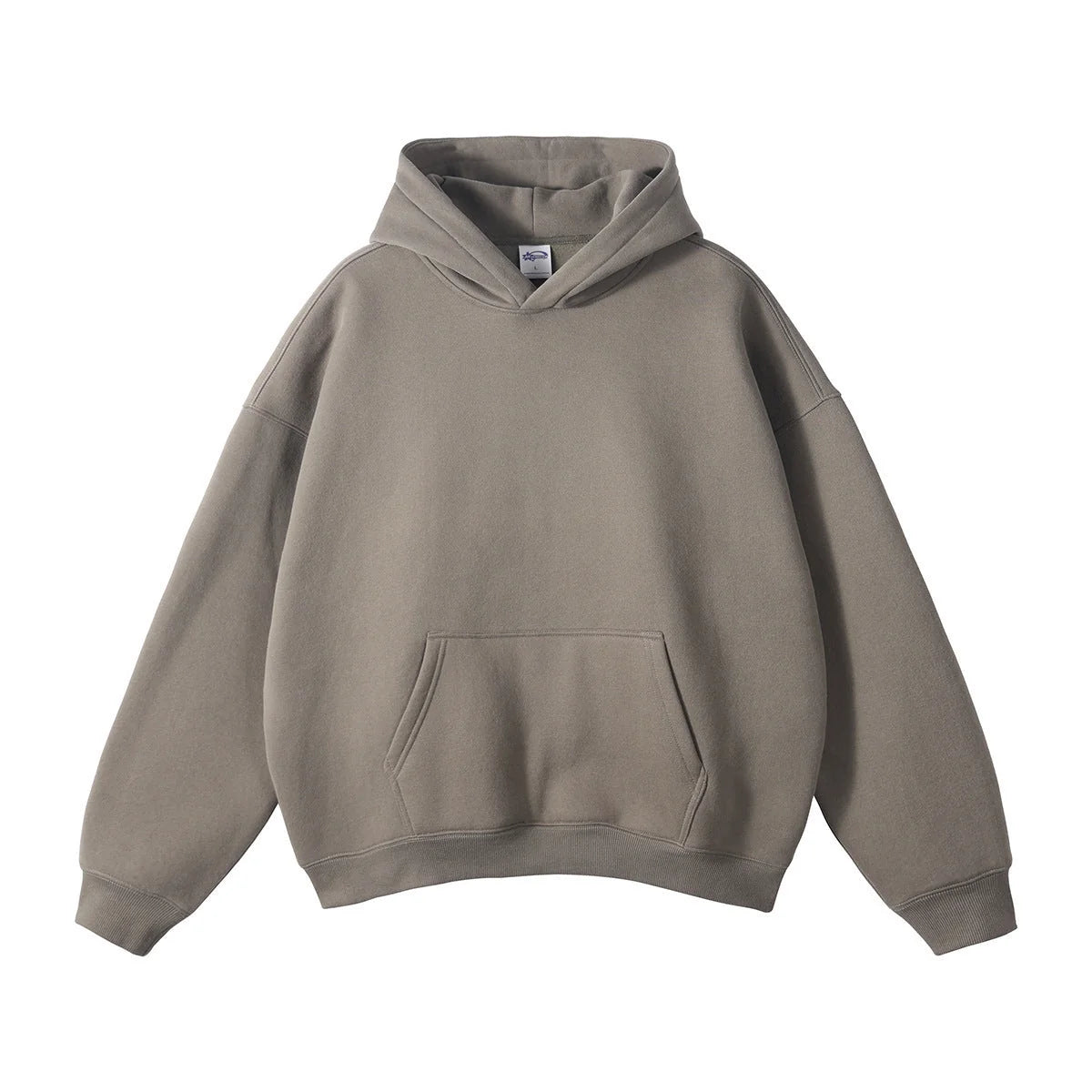 Grey Brown Unisex Organic Cotton Hoodie with Oversized Fit & Kangaroo Pocket - Coffee Front Full View 9