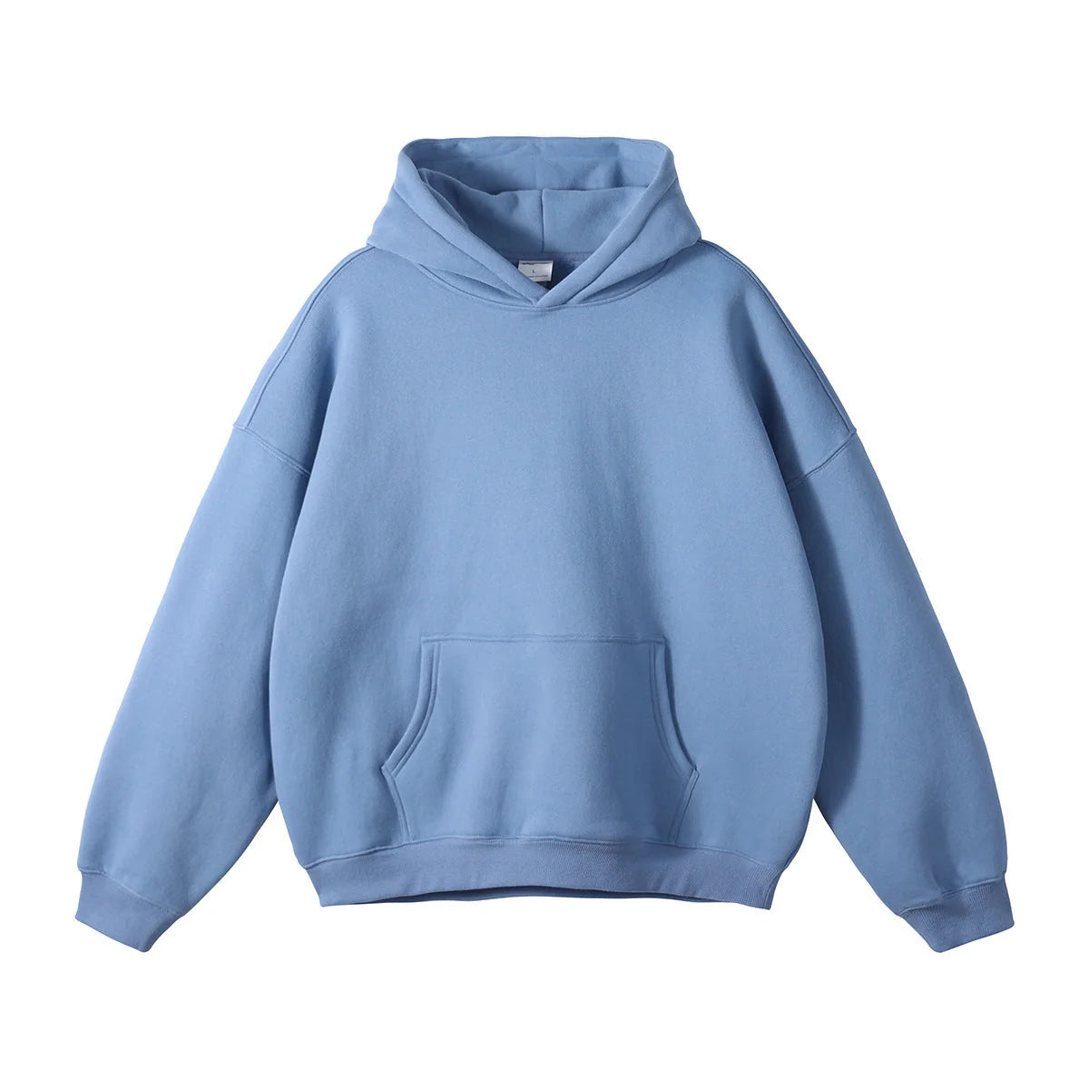 Light Blue Unisex Organic Cotton Hoodie with Oversized Fit & Kangaroo Pocket - Front Full View 6