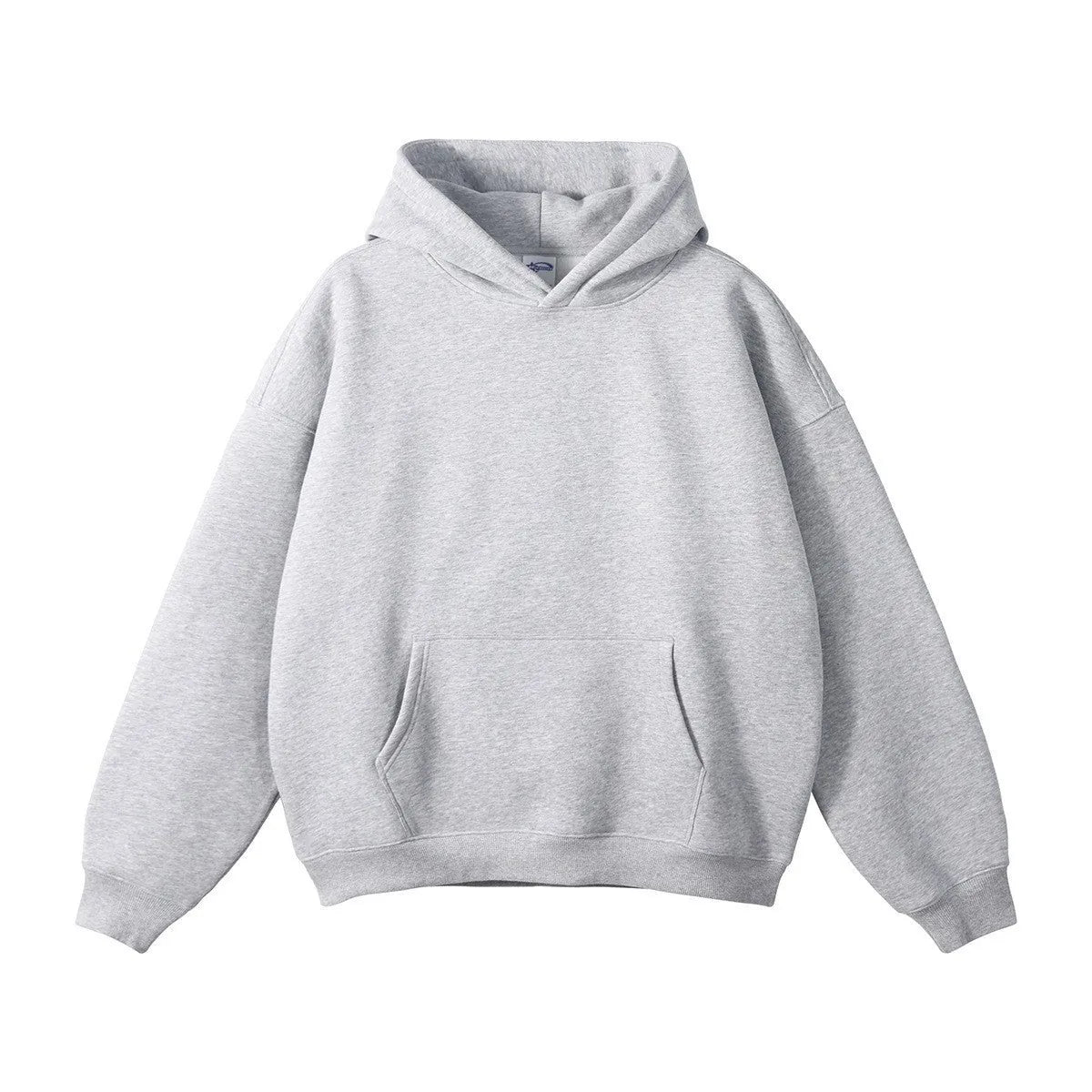 Melange Grey Unisex Organic Cotton Hoodie with Oversized Fit & Kangaroo Pocket - Gray Front Full View 1
