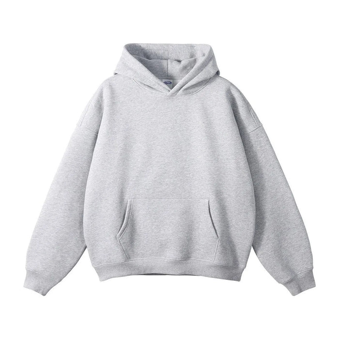 Melange Grey Unisex Organic Cotton Hoodie with Oversized Fit & Kangaroo Pocket - Gray Front Full View 1
