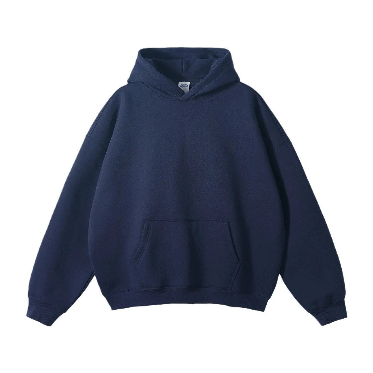 Navy Blue Unisex Organic Cotton Hoodie with Oversized Fit & Kangaroo Pocket - Front Full View 5