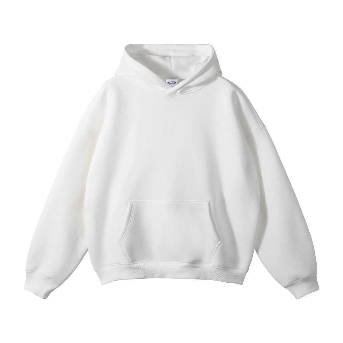 White Unisex Organic Cotton Hoodie with Oversized Fit & Kangaroo Pocket - Front Full View 3