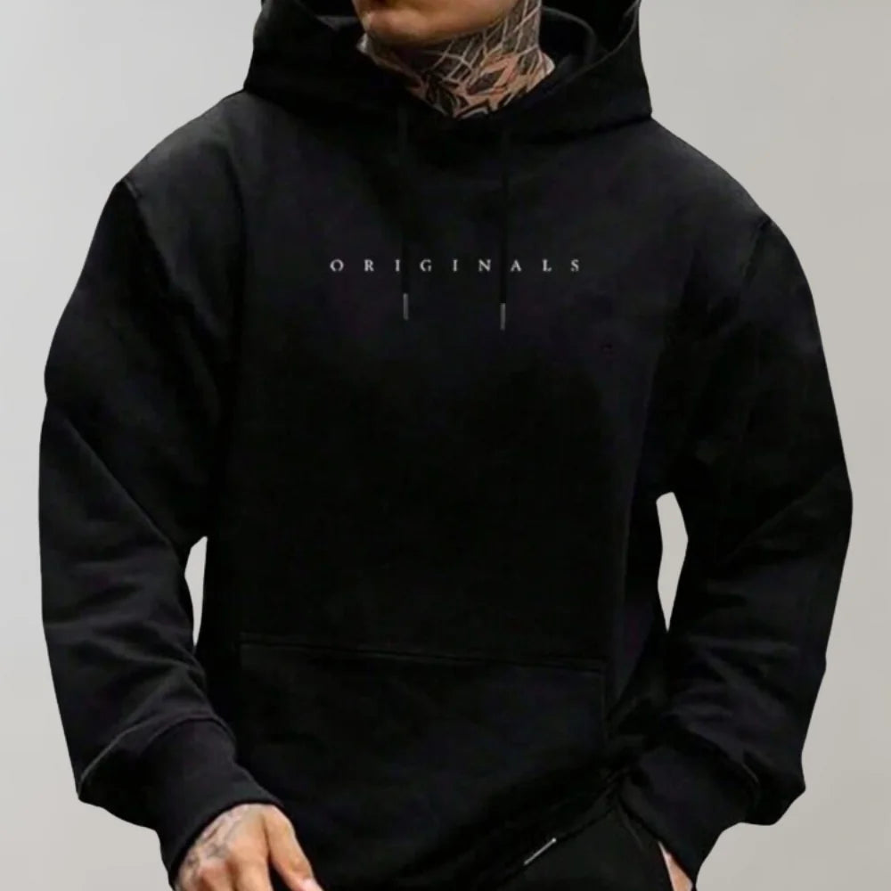 Black Men's Oversized Hoodie with Kangaroo Pocket & Ribbed Trims