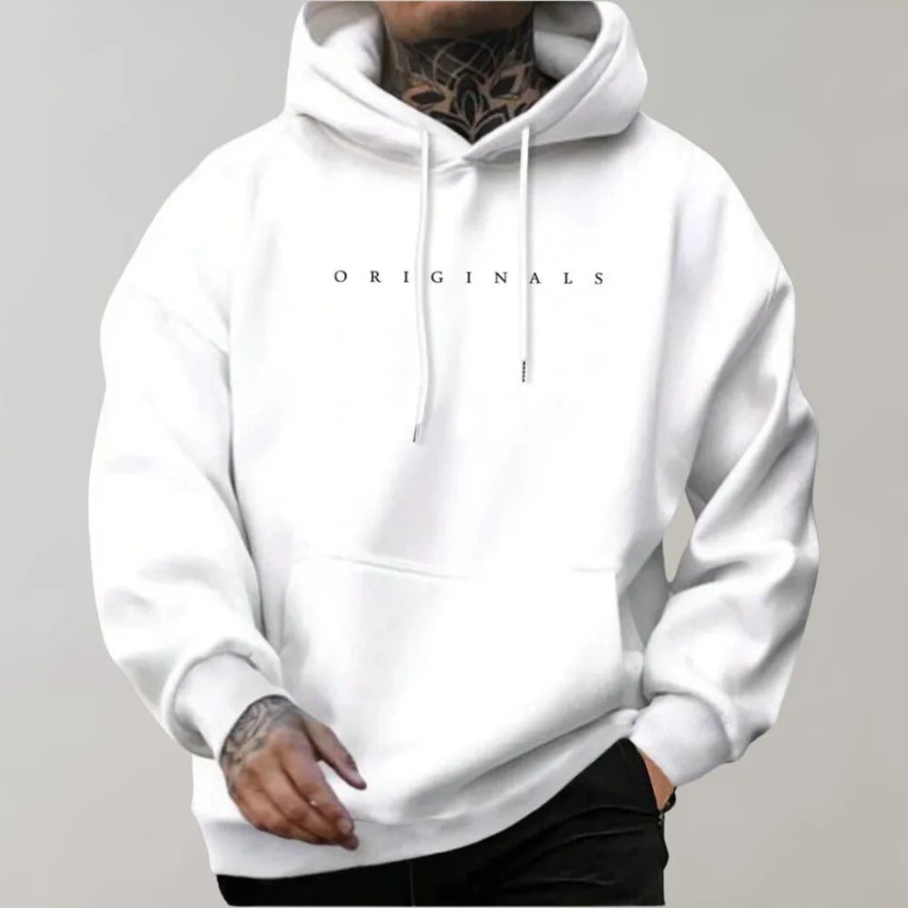 White Men's Oversized Hoodie with Kangaroo Pocket & Ribbed Trims