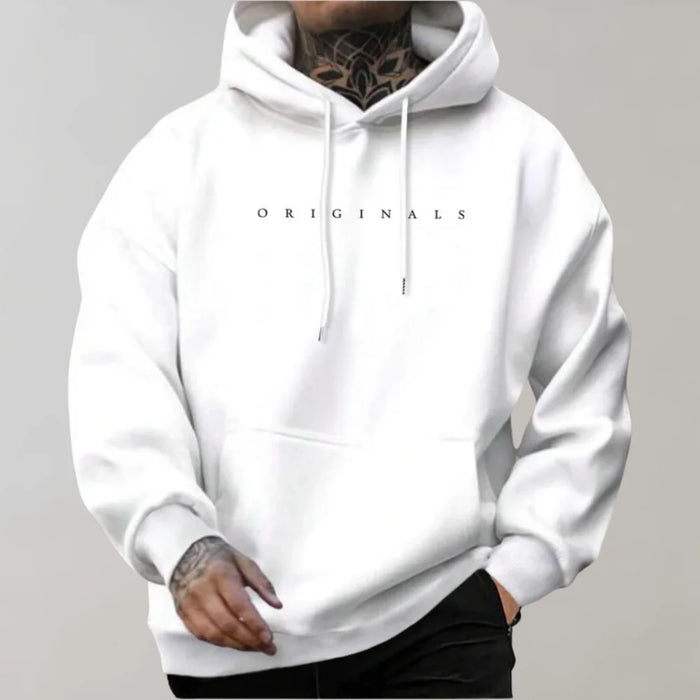 White Men's Oversized Hoodie with Kangaroo Pocket & Ribbed Trims