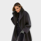 Black Women's Windproof Coat with Shawl Collar & Relaxed Fit