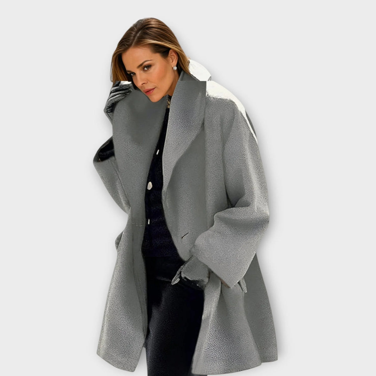 Gray Women's Windproof Coat with Shawl Collar & Relaxed Fit