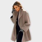 Khaki Women's Windproof Coat with Shawl Collar & Relaxed Fit