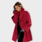 Red Women's Windproof Coat with Shawl Collar & Relaxed Fit