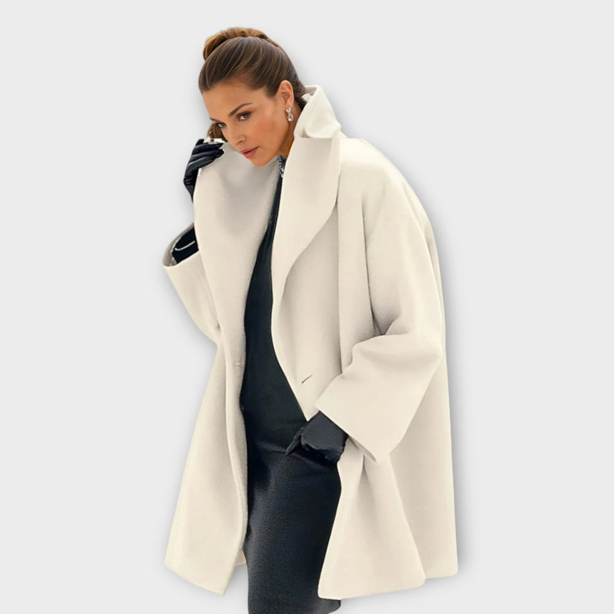 White Women's Windproof Coat with Shawl Collar & Relaxed Fit
