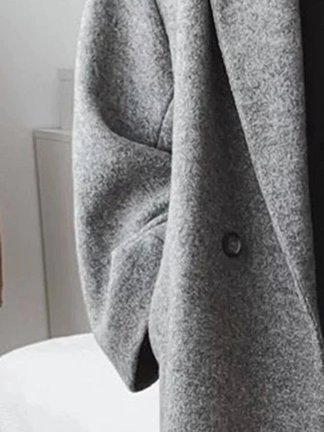 Women's Oversized Wool Coat with Notch Lapel & Patch Pockets - Sleeve Detail