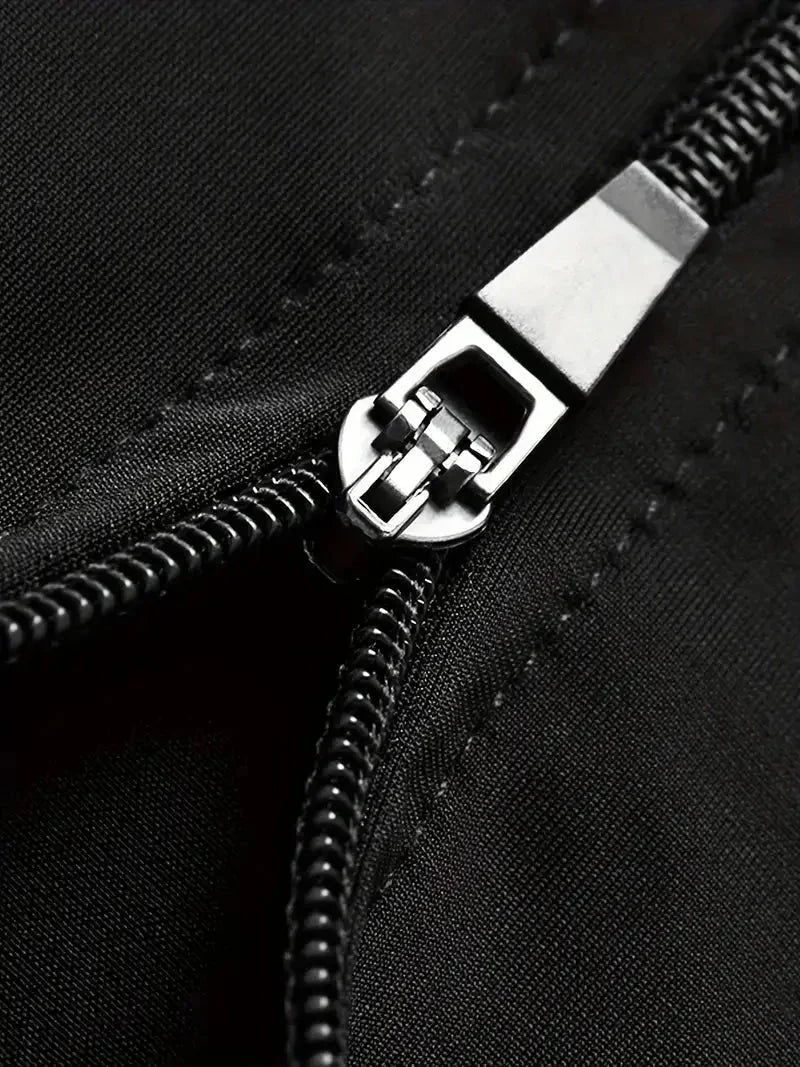 Men's Full-Length Padded Cycling Pants with Gel Seat Pad & Reflective Stripes - Zipper Closeup