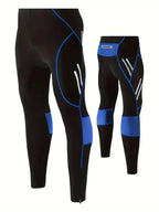 Blue Men's Full-Length Padded Cycling Pants with Gel Seat Pad & Reflective Stripes