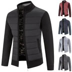 Men's Padded Jacket with Zip-Front Closure & Ribbed Knit Sleeves - Black Collage Color Options