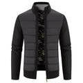 Black Men's Padded Jacket with Zip-Front Closure & Ribbed Knit Sleeves - Hem Detail