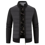 Black Men's Padded Jacket with Zip-Front Closure & Ribbed Knit Sleeves - Hem Detail