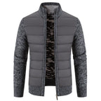 Dark Gray Men's Padded Jacket with Zip-Front Closure & Ribbed Knit Sleeves - Grey Front Plain