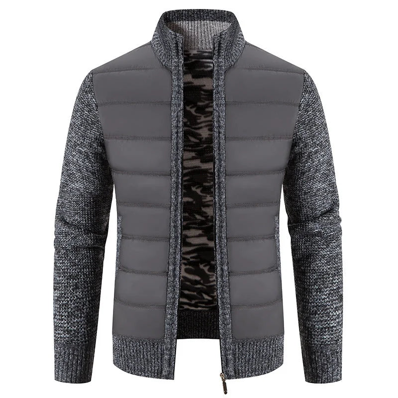Dark Gray Men's Padded Jacket with Zip-Front Closure & Ribbed Knit Sleeves - Grey Front Plain