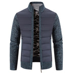 Blue Gray Men's Padded Jacket with Zip-Front Closure & Ribbed Knit Sleeves - Front Detail