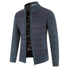 Men's Padded Jacket with Zip-Front Closure & Ribbed Knit Sleeves - Front Open