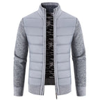 Gray Men's Padded Jacket with Zip-Front Closure & Ribbed Knit Sleeves - Light Grey Sleeve Detail