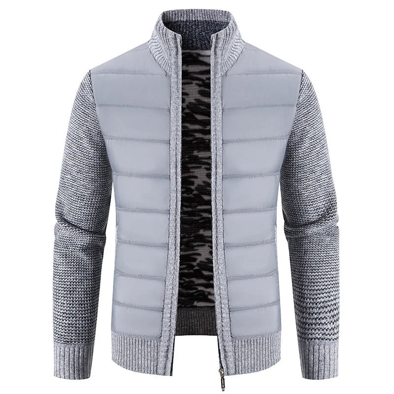 Gray Men's Padded Jacket with Zip-Front Closure & Ribbed Knit Sleeves - Light Grey Sleeve Detail