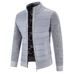 Men's Padded Jacket with Zip-Front Closure & Ribbed Knit Sleeves - Light Grey Studio White