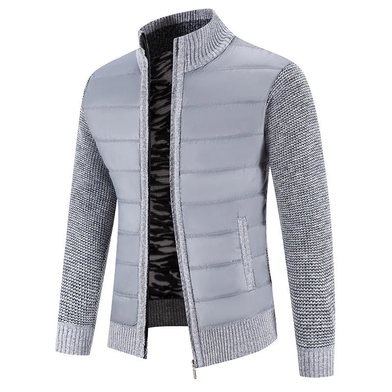 Men's Padded Jacket with Zip-Front Closure & Ribbed Knit Sleeves - Light Grey Studio White