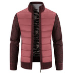 Red Men's Padded Jacket with Zip-Front Closure & Ribbed Knit Sleeves - Wine Front Zoom