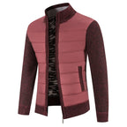 Men's Padded Jacket with Zip-Front Closure & Ribbed Knit Sleeves - Wine Side Pose