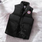 Black Men's Insulated Padded Vest with Stand Collar & Zip Pockets