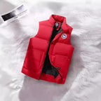 Red Men's Insulated Padded Vest with Stand Collar & Zip Pockets