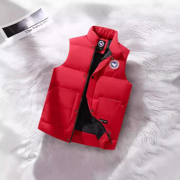 Red Men's Insulated Padded Vest with Stand Collar & Zip Pockets
