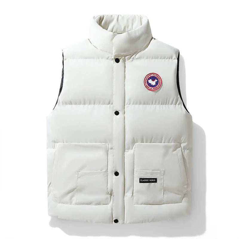 Men's Insulated Padded Vest with Stand Collar & Zip Pockets - Close Up Pocket Detail
