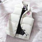 White Men's Insulated Padded Vest with Stand Collar & Zip Pockets