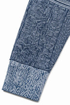 Women's Patchwork Knit Blouse with Denim Collar & Cable Knit Texture - Close Up Cuff Detail