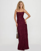 Red Women's Petite Maxi Dress with Cowl Neck & Lace-Up Open Back - Front Portrait