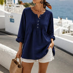 Navy Blue Women's Loose Fit Tunic Blouse with Pin-Tuck Detail & Breathable Comfort — Dora