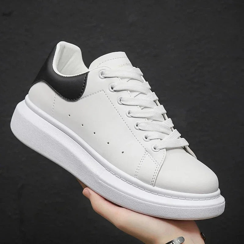 Black Men's White Casual Sneakers with Chunky Platform Sole — Henry - Held Heel