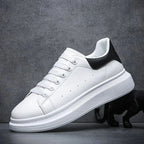 Black Men's White Casual Sneakers with Chunky Platform Sole — Henry - Side Profile Heel