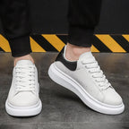Black Men's White Casual Sneakers with Chunky Platform Sole