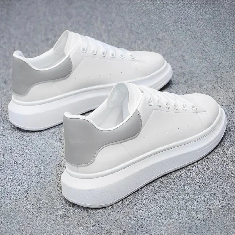 White Men's White Casual Sneakers with Chunky Platform Sole — Henry - Back Pair View