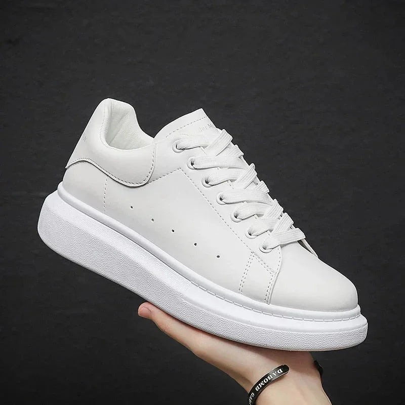 White Men's White Casual Sneakers with Chunky Platform Sole — Henry - Held In Hand