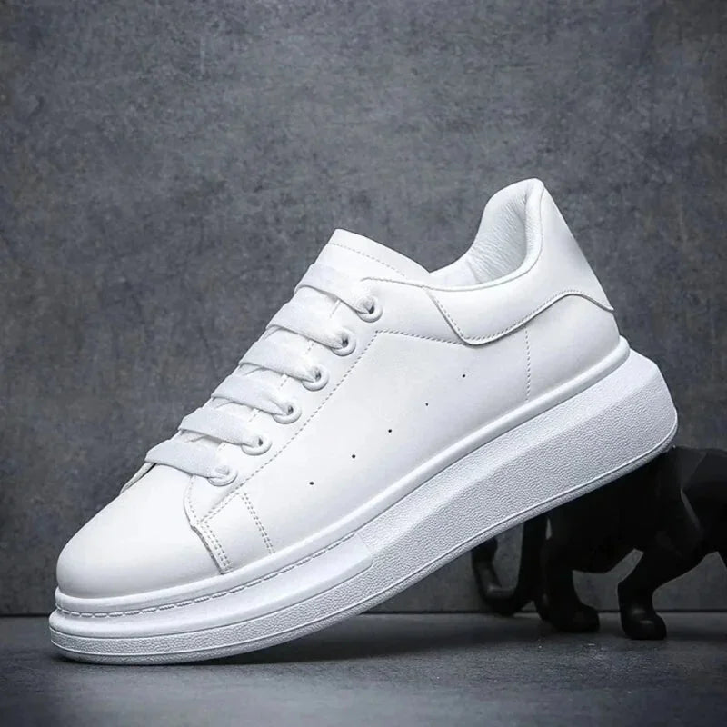 White Men's White Casual Sneakers with Chunky Platform Sole