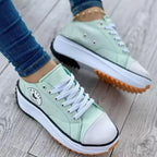 Mint Women's Chunky Platform Walking Shoes — Jada Canvas Lace-Up Cap-Toe - Worn Angle Pose