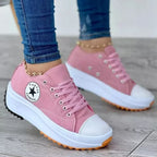 Pink Women's Chunky Platform Walking Shoes — Jada Canvas Lace-Up Cap-Toe - Worn Lifestyle